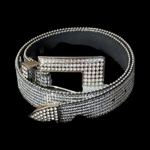 Crystal-Embellished Silver Women's Belt